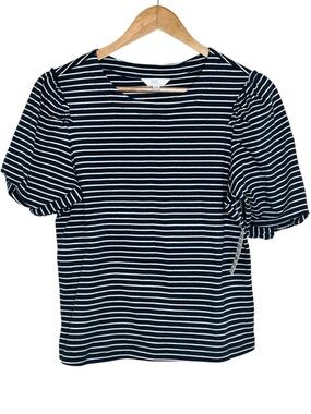 NWT Time & True Navy & White Striped Puff Sleeve Top size medium